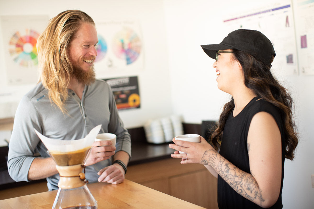 Addictive Coffee Roasters Enjoying Coffee at the office